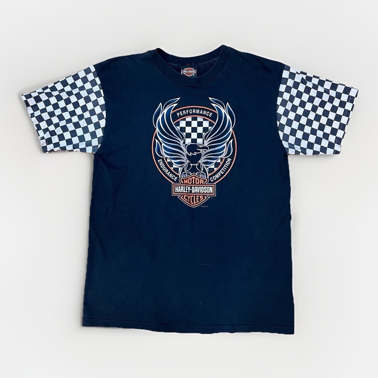1996 Harley Davidson T-Shirt Single Stitch Mens L Checker Sleeve Tilley's Usa